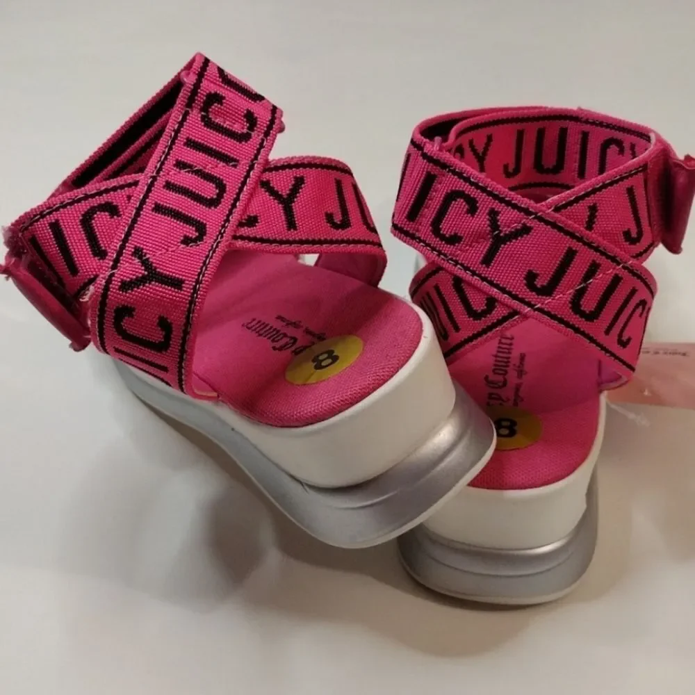 Juicy Couture Hot Pink Impulse SZ 8 Strappy Hook &‎ Loop Platform Sandals NWT